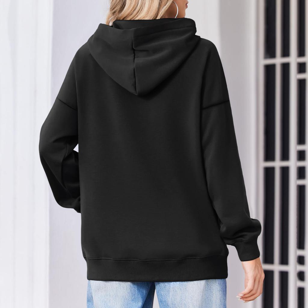 Women's Fashion Oversized Drop-Shoulder Long-Sleeved Sweatshirt Solid-Colour Hooded Sweatshirt