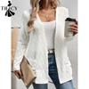 Moda feminina casual primavera outono cor sólida estampa manga comprida blusas e camisas com decote em V