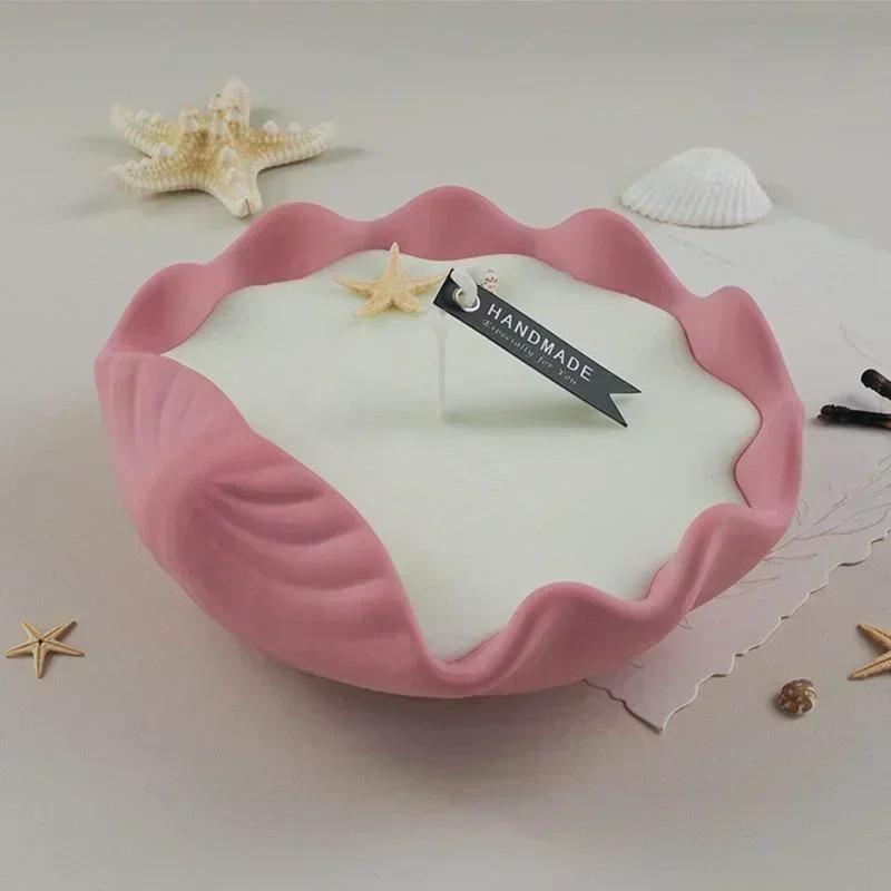 NEW Creative  Diy Plaster Cement Aromatherapy Candle Cups Saucers Conch Shells Ocean Wind Mirror Silicone Mold
