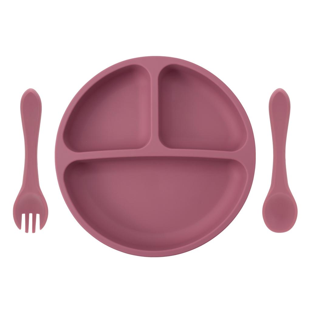 Color Kids 3PCS Baby Feeding Sucker Dishes Plate Set Silicone Tableware With Spoon Fork Training Utensils Children Dinnerware
