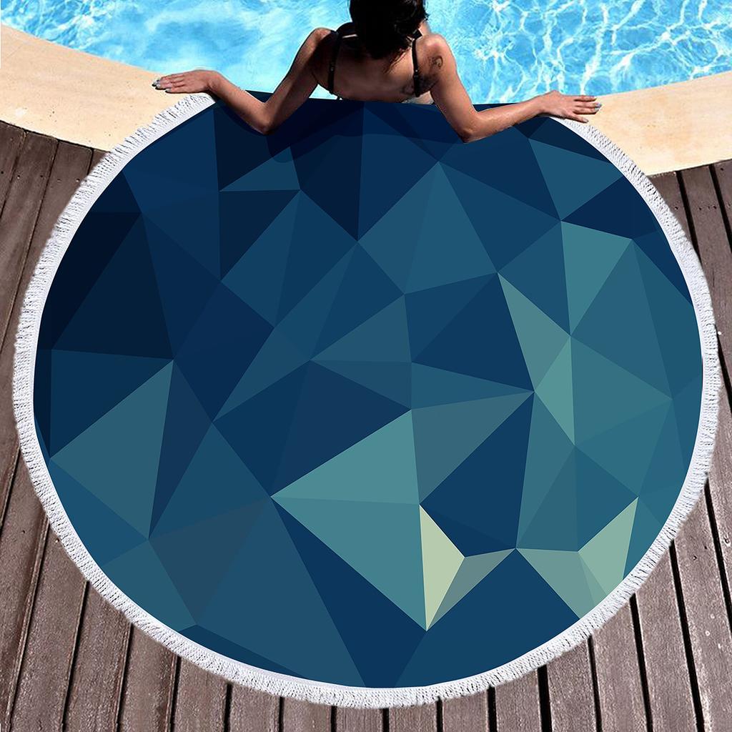 Marble Geometric Pattern Round Beach Towel, Soft Yoga Meditation Mat Picnic Rug Microfiber Lightweight Beach Towels for Boy Girl