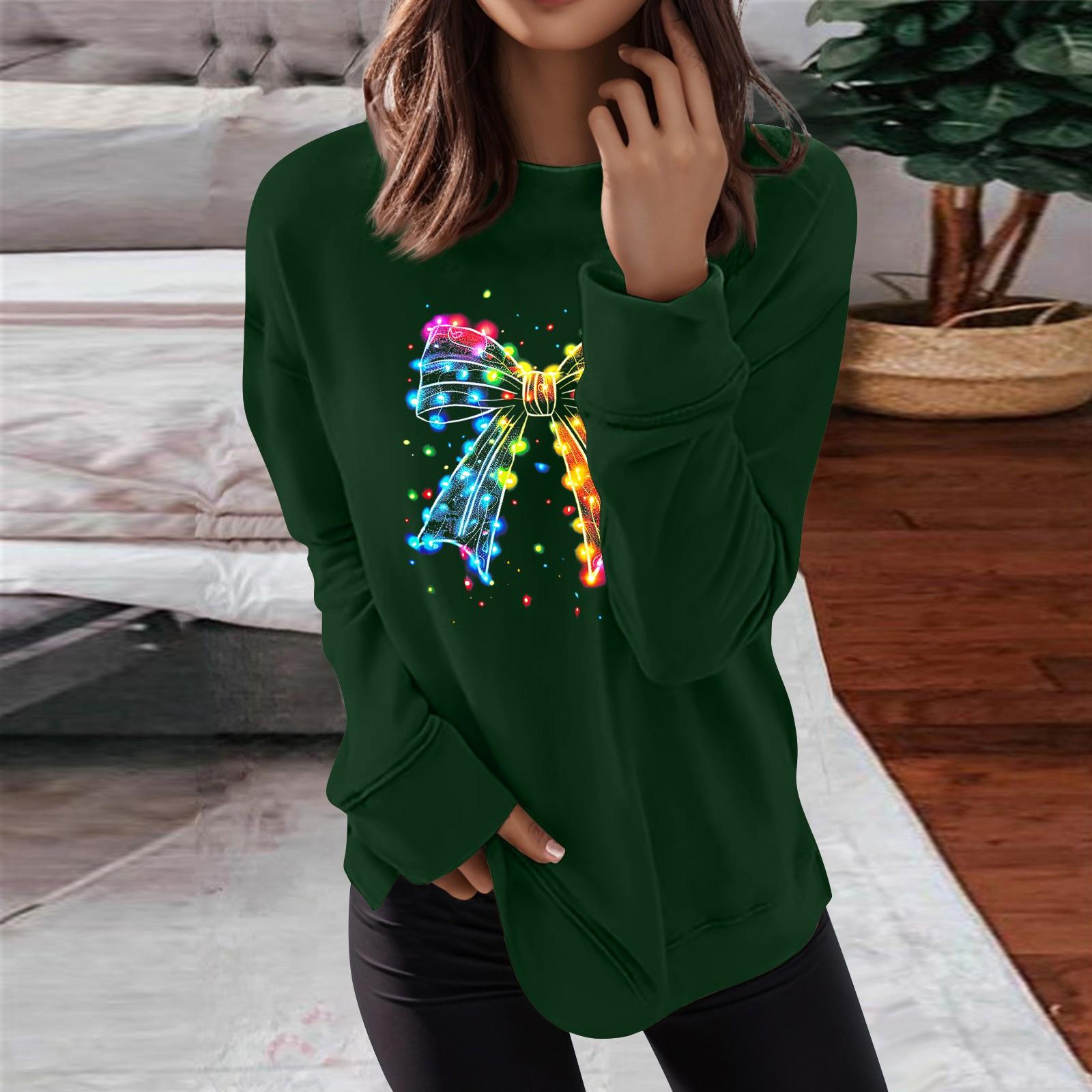 

Women s Fashion Casual Christmas Bow Printed Round Neck Top XXXXXL