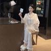 1011 Spring and Autumn New Ice Silk Pajamas Women's High-end Light Luxury Jacquard Cardigan Thin Loungewear Suit Can Be Worn Outside