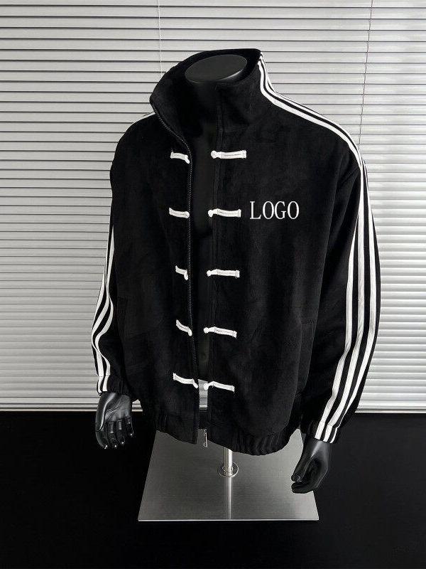 Design three-bar stand-up collar buckle jacket spring and autumn sports loose jacket three-dimensional