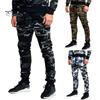 Men Cargo Pants Drawstring Elastic Waist Camouflage Print Multi Zippered Pockets Ankle-banded Slim Fit Casual Daily Wear Long Outdoor Trouser