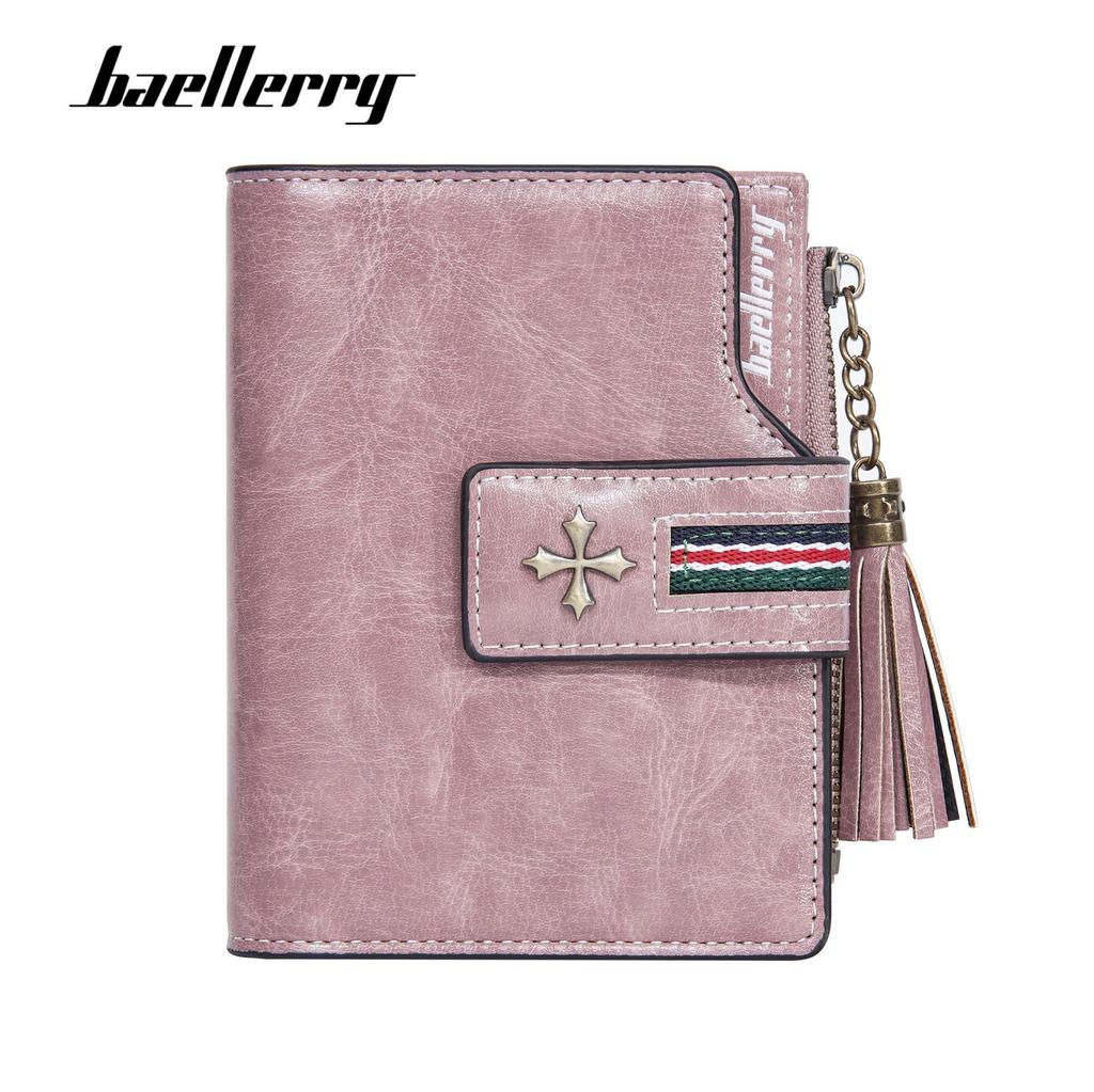 New pu women's wallet Korean oil wax leather fringed fashion short multi-card zipper change bag