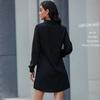 Retro Women's Solid Color Lapel Black Shirt Dress
