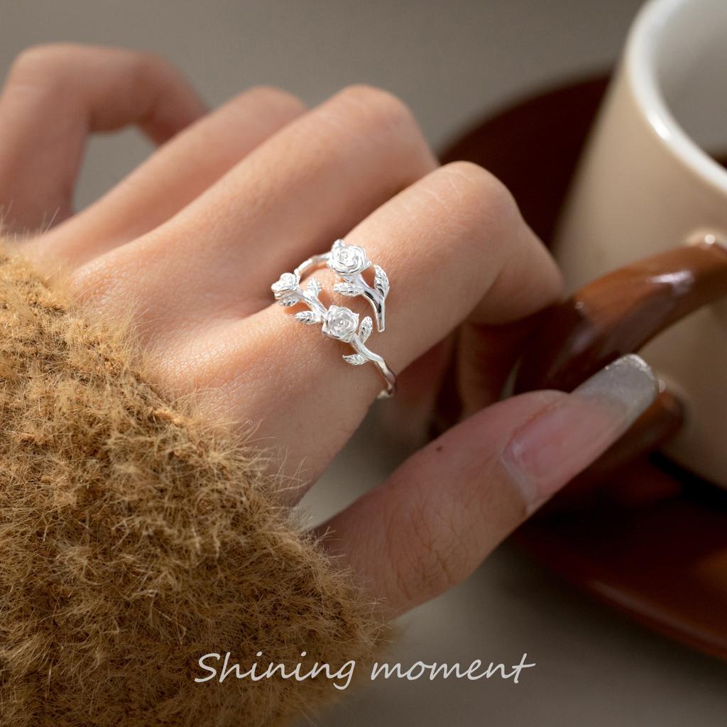925 Sterling Silver Thai Flower Adjustable Rings For Women Couple Luxury Fine Jewelry Accessories Jewellery Argent 925