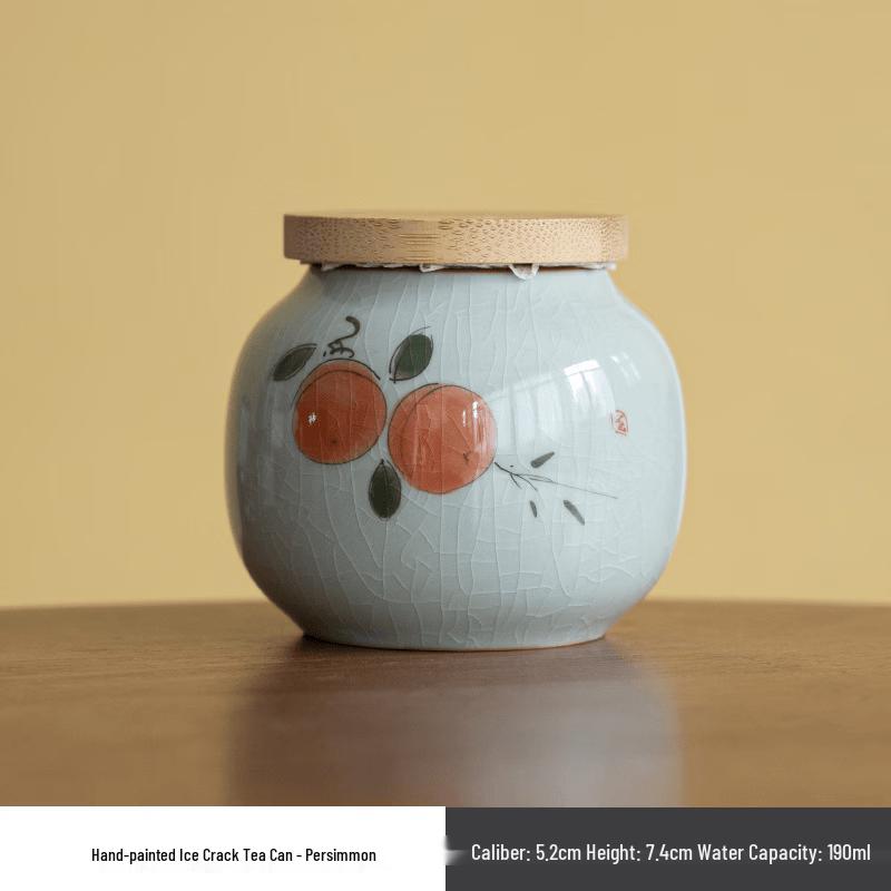Hand-painted Ceramic Tea Storage Jar with Bamboo Lid