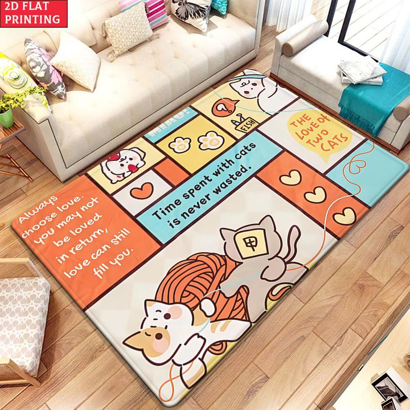 Kawaii Cartoon Bear Large Room Carpet Non Slip Cartoon Kids Bedroom Living Room Floor Mat Home Decor Children's Play Carpet