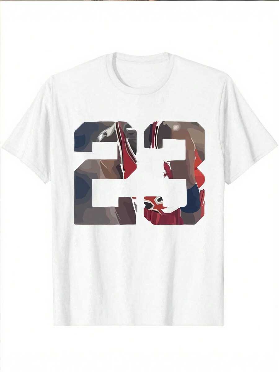 

Унисекс Классическая Хлопковая Графическая Футболка с Коротким Рукавом и Круглым Вырезом, Принт с Цифрой 23 XL