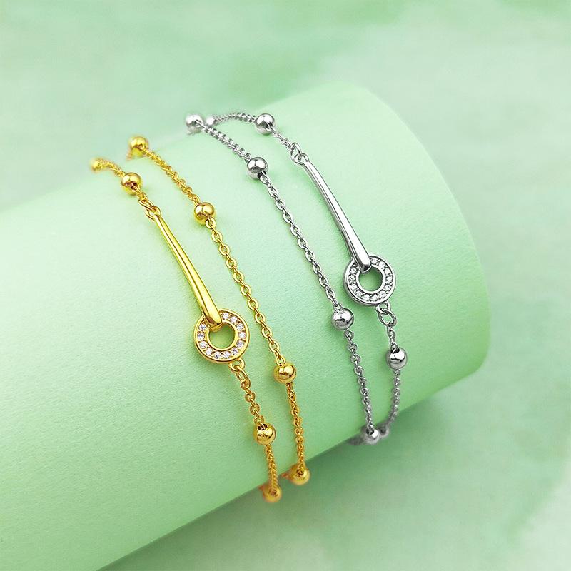 S925 Sterling Silver Double-Layer Stacked Round Ring Bracelet, Exquisite Light Luxury Design, High-End Jewelry for Women