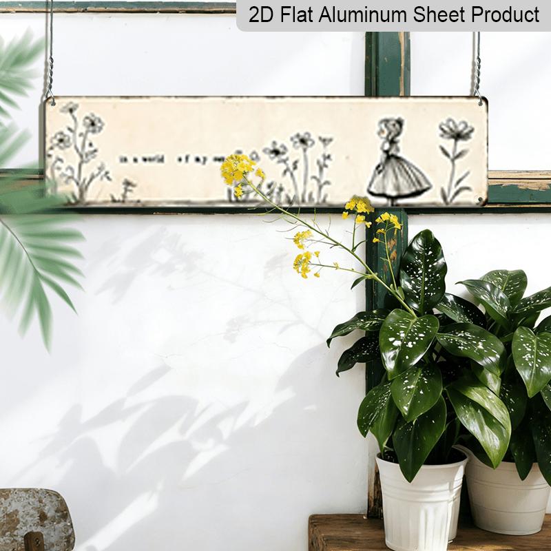 15.7×3.94inch Vintage Metal Wall Art Sign Titled "In a World of My Own" - Aluminum Sign/ Decorative Sign Floral And Whimsical Designs, Suitable for