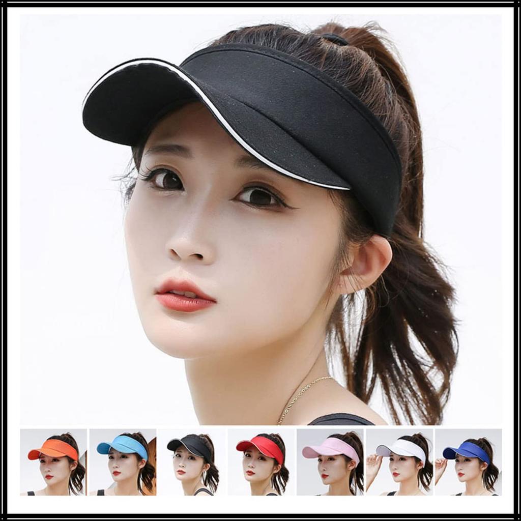 Visor Sun Visor Plain Hat Brim Line Simple Long Brim Cap CA527 [White Fang] Women's (Blue)