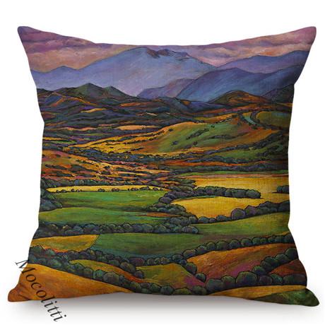 Desert Canyon Scenery Pattern Cotton Linen Car Sofa Pillow Case Landscape Oil Painting Art Living Room Decoration Cushion Cover