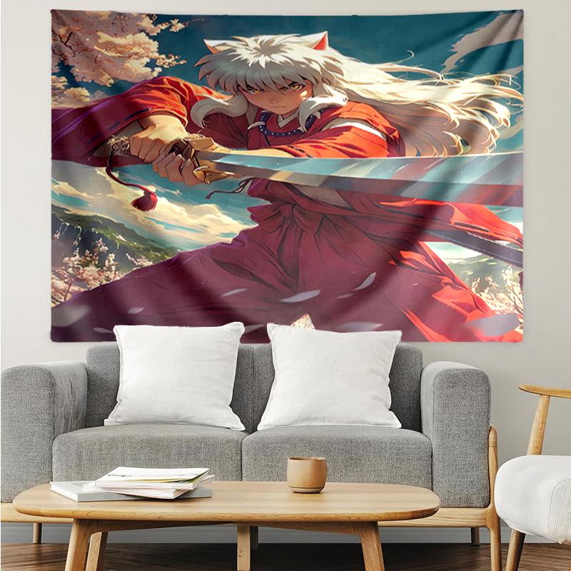 Inuyasha Print Tapestry, Backdrop, Easy Setup, Ideal for Bedroom, Office & Living Room, with Aesthetic Wall Hanging Decor.