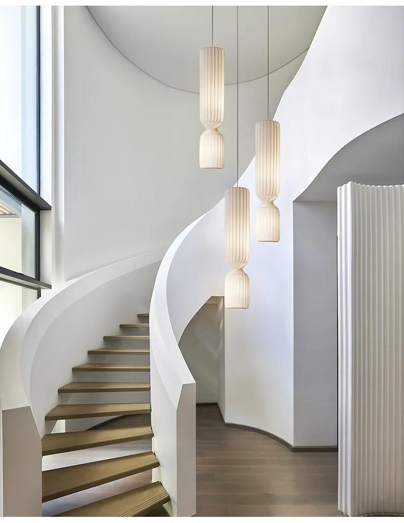 Danish Designer Cylindrical Shape Silk Pendant Lamp for Living Room Duplex Villa Loft Staircase Decor LED Floor Light