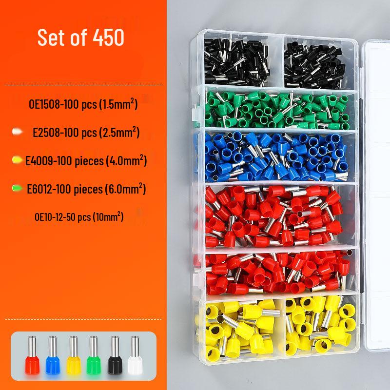 Pure Copper Cold Crimp Terminal Set - Pin Type Wire Lug & VE Tube Crimp Connector with Quick Press Wire Cap & Crimping Pliers