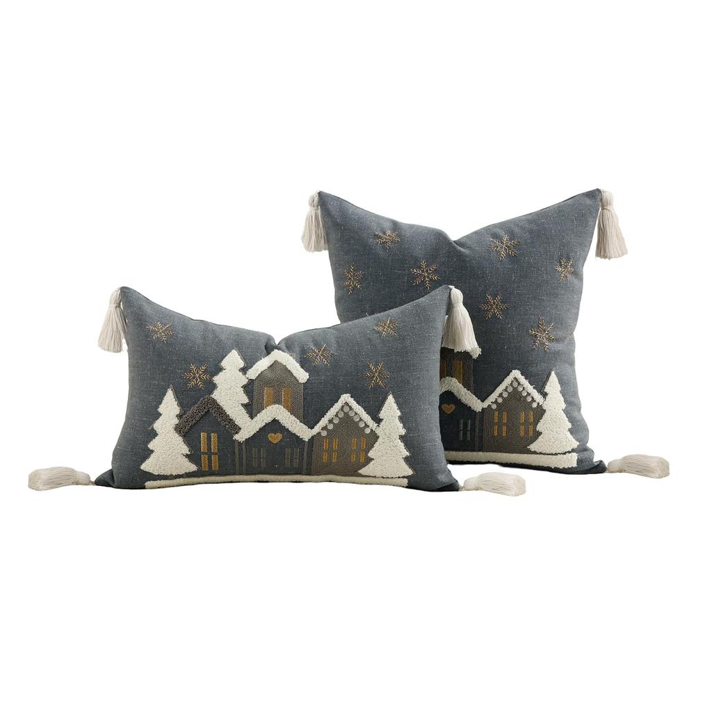 Christmas Snowflake Embroidery Throw Pillow Cover 45x45cm Red Winter Decor Farmhouse Cushion Case