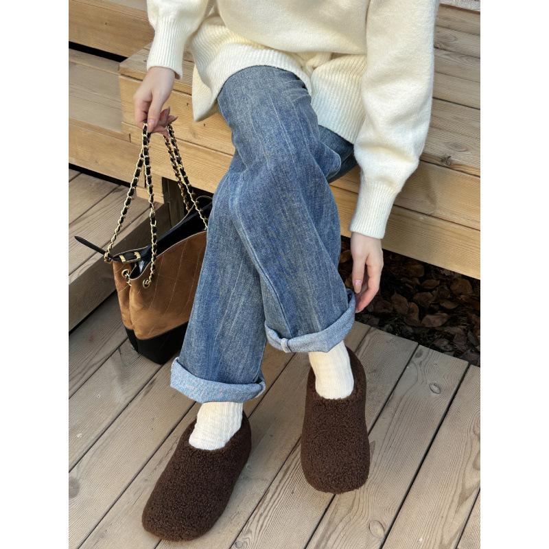 

2025 autumn and winter new fashion fluffy round head platform plush women s shoes 39 темно-коричневого