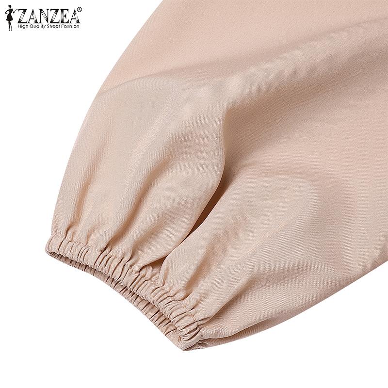 ZANZEA Women Casual O-Neck Ankle Length Lantern Sleeve Pleated Design Dress