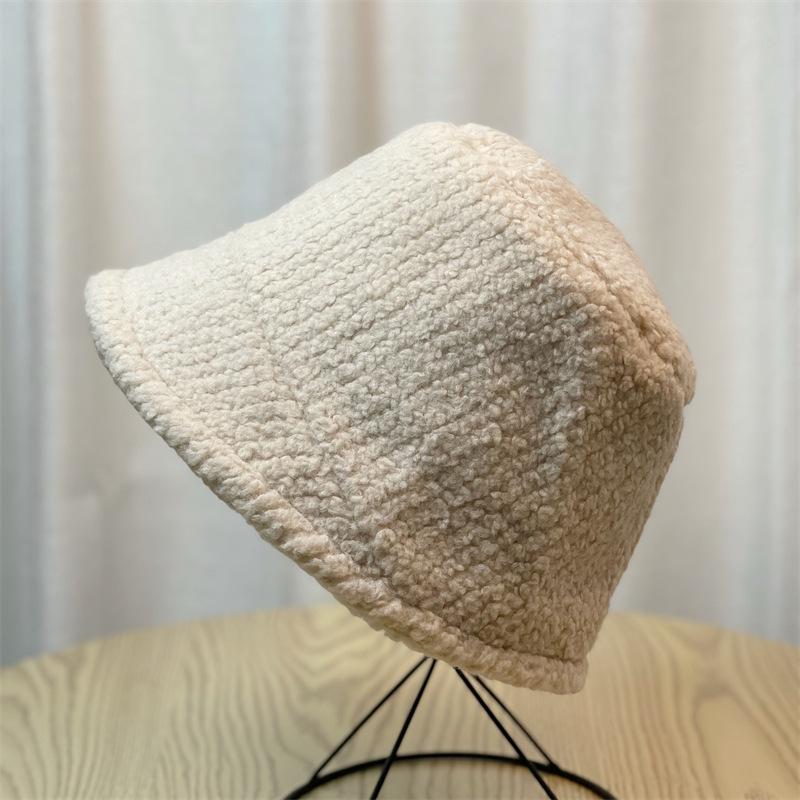 Lamb Wool Face-showing Little Fisherman Hat for Women in Autumn and Winter Versatile Plus Velvet Cute and Warm Bucket Hat Adjustable