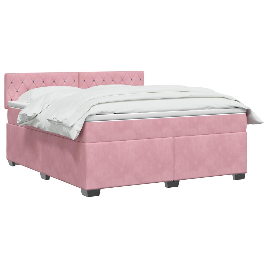 Box Spring Bed with Mattress and Headboard Pink 140 X 200 Cm Velvet