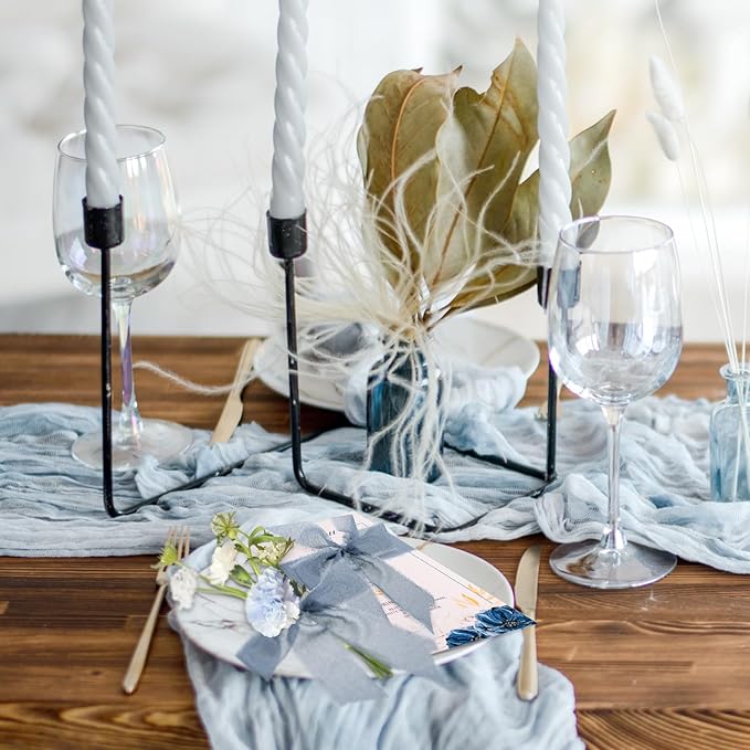 3 Rollen 4 cm x 3 m, handgefertigtes babyblaues Band zum Verpacken von Geschenken, Band mit ausgefransten Kanten zum Basteln, Dekorieren von Blumensträußen, Verpacken von Hochzeitsstoffen