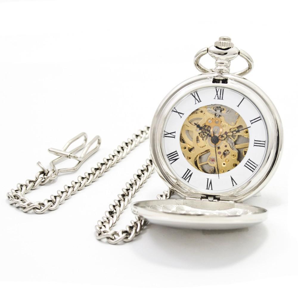 

10PCS/Lot Fashion Silver Smooth Steel Steampunk Mechanical Pocket Watch Men Women Necklace Pendant Fob Watch срібний