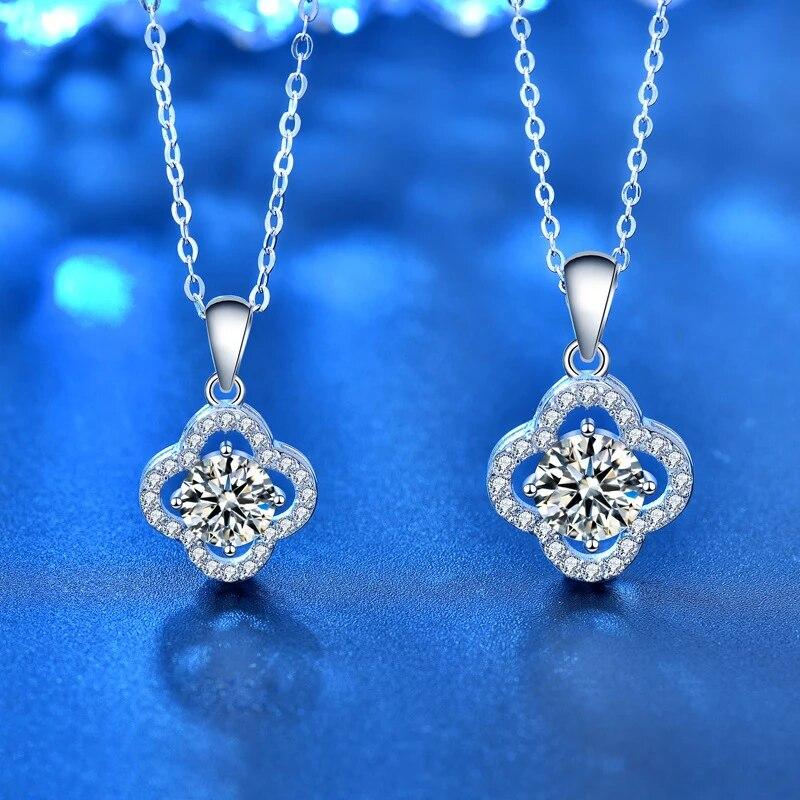 Neue 1 Karat echte funkelnde Moissanit Anhänger Halskette 925 Massivsilber Halsschmuck mit Zertifikat Pass Diamond Tester