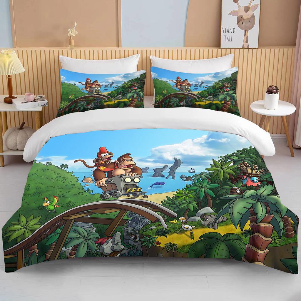 Monkey Cartoon Donkey Kong Dynetrekksett King Queen Dobbeltseng Full Twin Enkeltseng Sengetøysett barnesengetrekksett