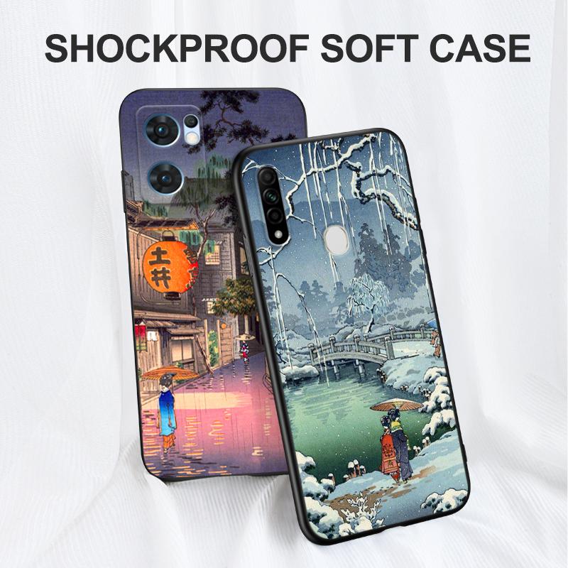 Black Tpu Case For Realme 7i 8i 9 Pro Plus 9i C12 GT Neo2 Narzo 20 30A 50A 50i Retro Tokyo Japanese Art