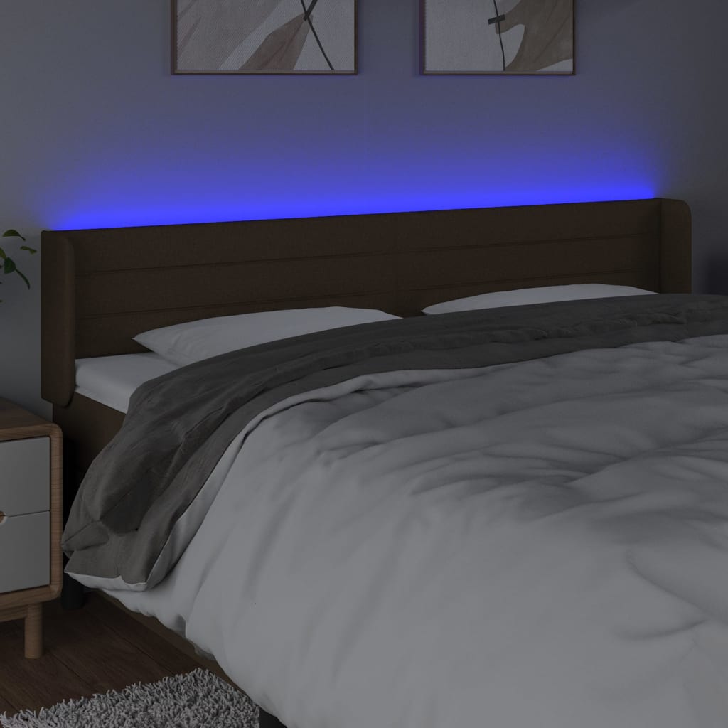 Vidaxl Zagłówek Do Łóżka Z Led, Ciemnobrązowy, 183X16X78/88Cm, Tkanina