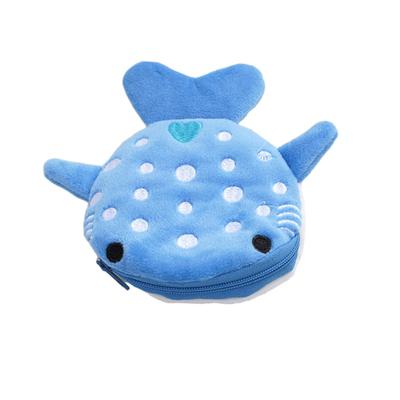 Children Purse Cartoon Shark Shape Zipper Closure Soft Plush Kids Wallet Changes Pouch Cosmetic Bag Data Line Earphone Storage Bag