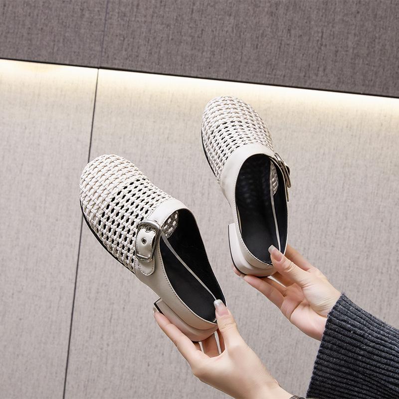 Hollow bag head sandals women's woven new slippers women's Korean version buckle outer wear Boken shoes women's casual shoes