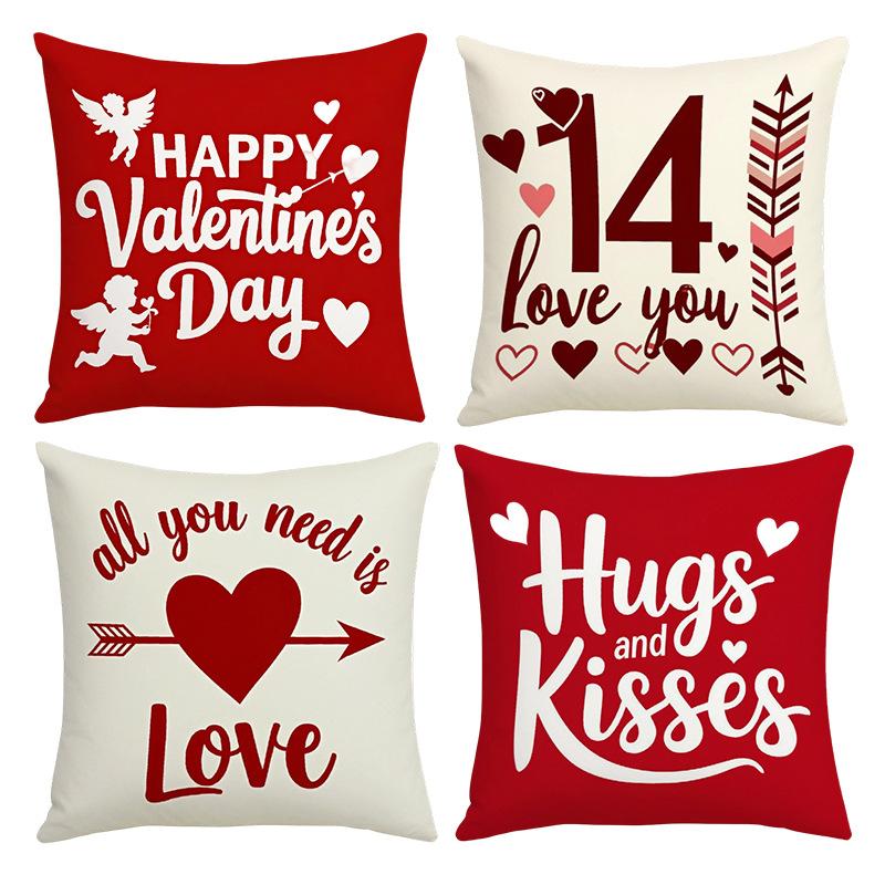 New Festive Valentine's Day Atmosphere Pillowcase Home Decoration Living Room Sofa Cushion Cover Linen Printed Cushion Cover