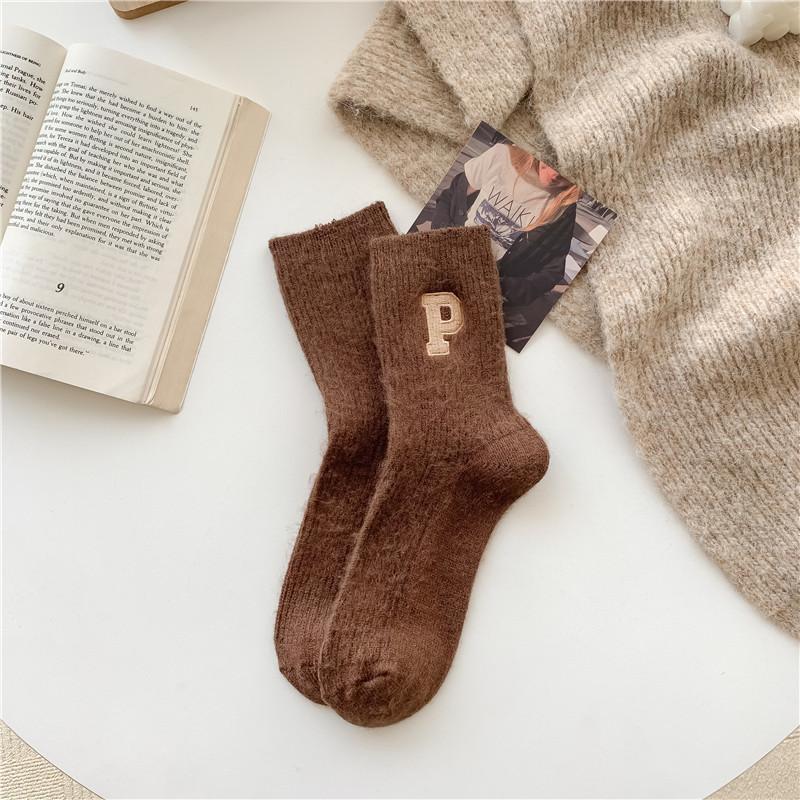 Woolen Socks for Women In Autumn and Winter, Long Thigh-high Socks with Fleece and Thickening for Warmth, Pile Socks, Loose C-shaped Mid-calf Socks