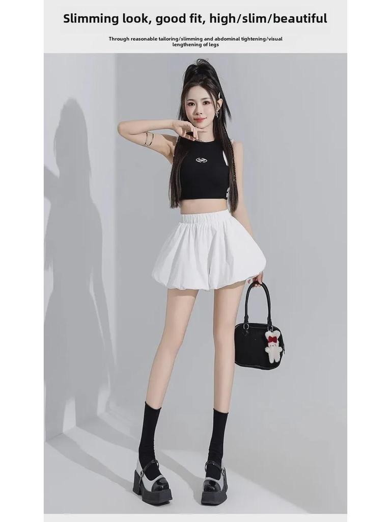 Women's 2024 Autumn Wide-Leg Elastic Waist Pumpkin Bloomers Shorts