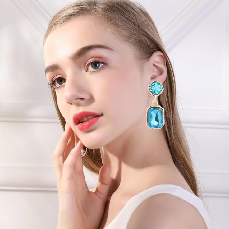 Contemporary Square Shape Earrings Crystals Accent Metal Everyday Elegant for Parties and Professional Settings