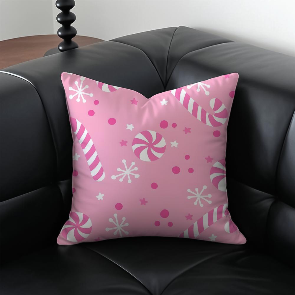 Christmas Candy Cane Holiday Cushion Cover Pillow Case Antidustmite Invisible zipper silky plush cushion