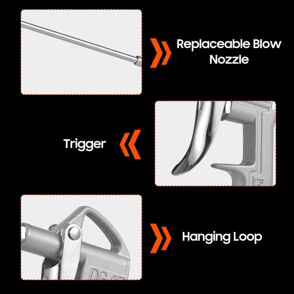 Mini Air Blow Gun Pneumatic Dust Blower Gun Air Spray Gun Dust Cleaning Air Blower with 2 Replacement Nozzle for