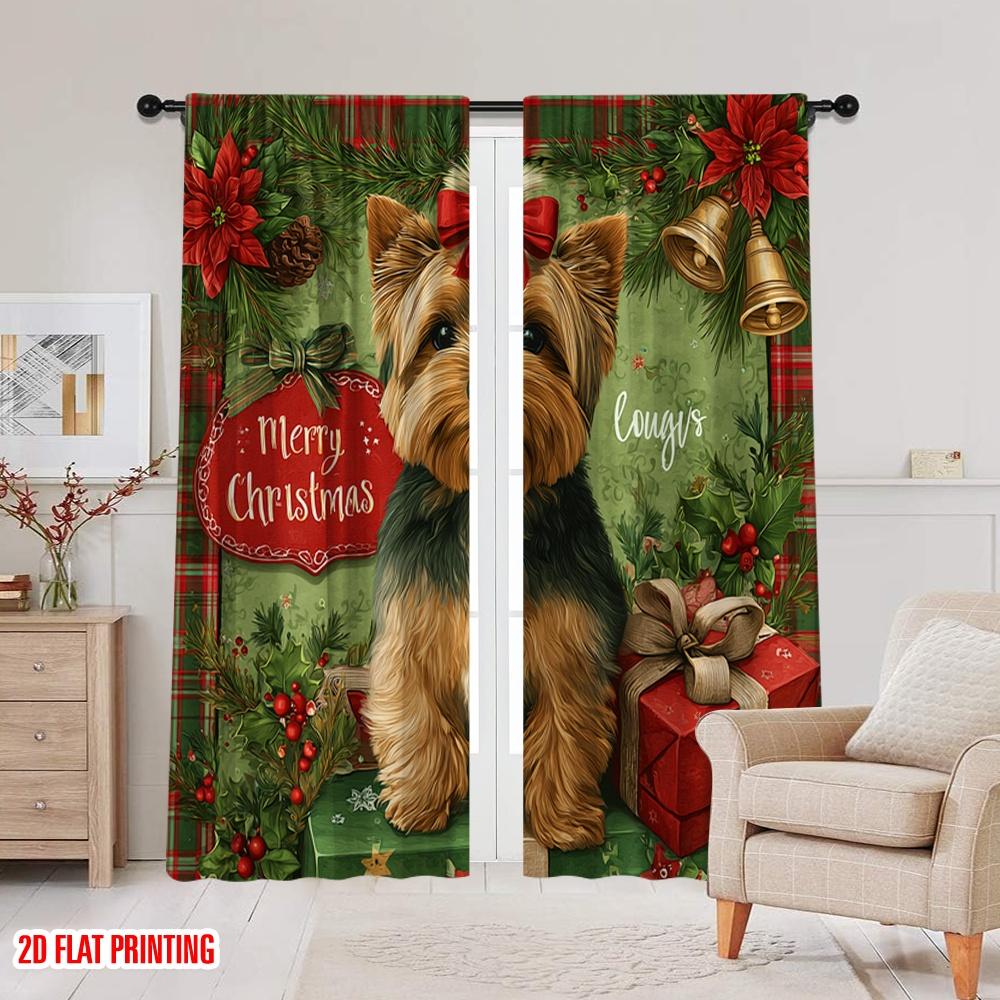 2pcs,2D Plane Printing Pattern Curtains Santa Dog Durable Polyester (without Rod) Festive for Various Rooms, Contemporary