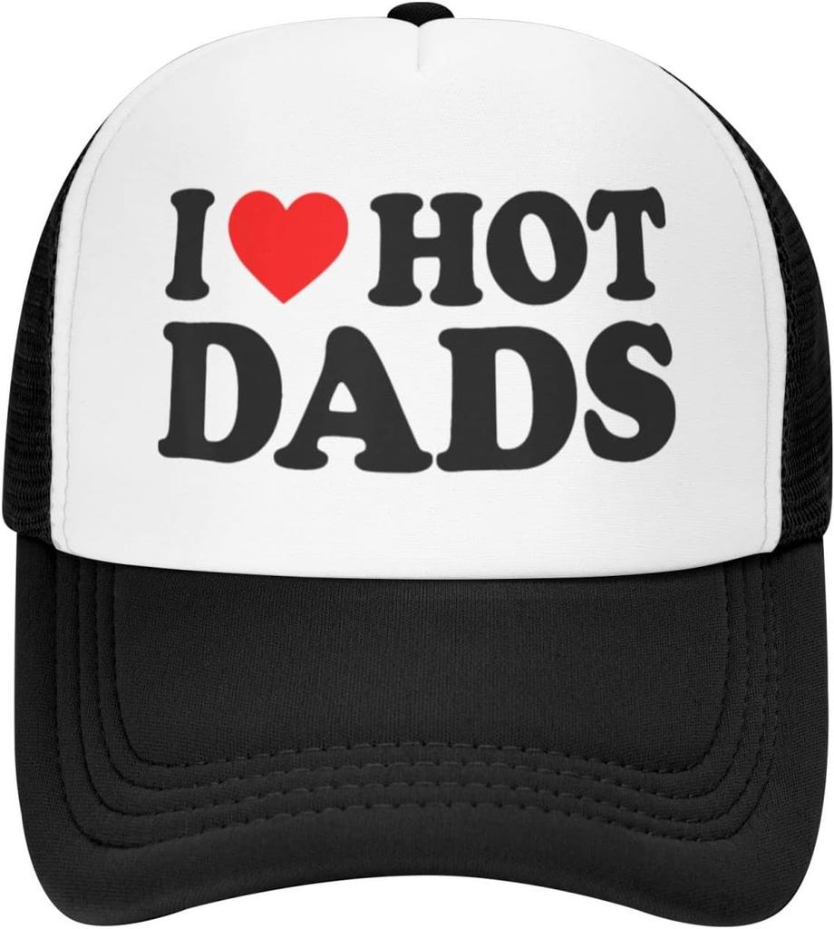 I Love Hot Dads Trucker Hat Mesh Baseball Cap Adjustable Summer Casual for Adults
