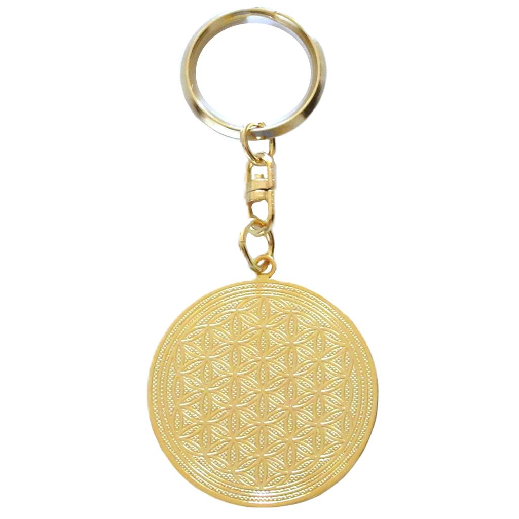 Flower of Life Pure Gold Plated Sacred Geometry Good Luck Wish Increased Love Protection from Accessory Charm Keychain, (24K) / Pattern, Charm,