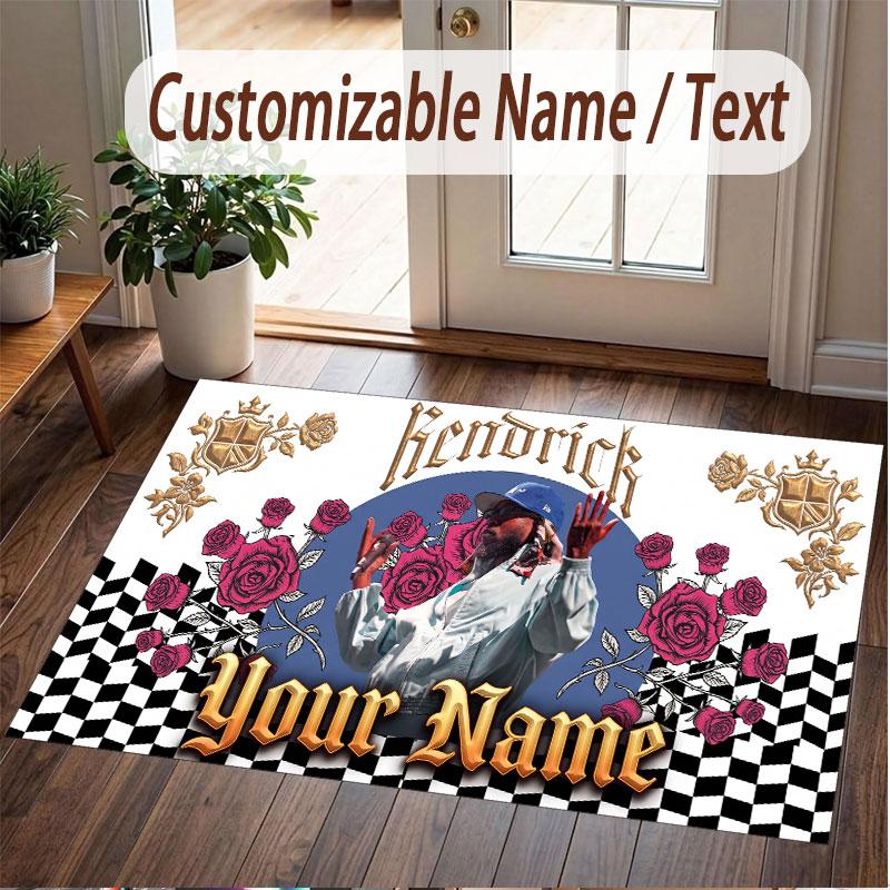 Custom Name Crystal Velvet Rug,Kendrick Lamar Comfortable Anti Slip Floor Mat For Room Decoration