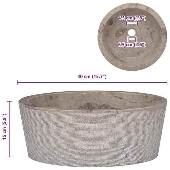 Lavabo Gris en Marbre - VIDAXL - Ø40x15 cm - Fait Main - Robuste et Facile à Nettoyer