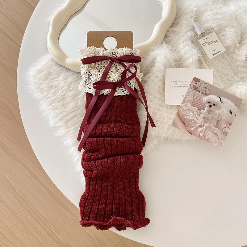 Lace-Trimmed Bow-Tie Knee-High Socks Fashionable Jk Socks Versatile And Slimming Slouch Socks
