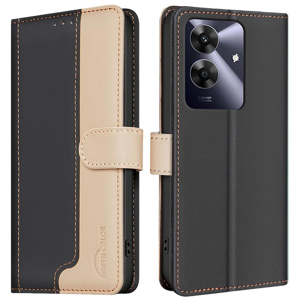 BINFEN COLOR BF33 for Realme Note 60/C61 4G Leather Case Splicing Color RFID Blocking