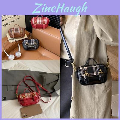 Canvas Casual Crossbody Bag For Kids With Lightweight Design And Trendy Grid Pattern