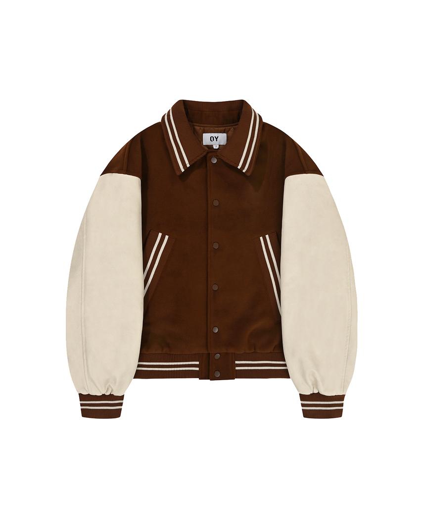 Openyard(Oy) Zigzag Embroidery Varsity Jacket - Brown